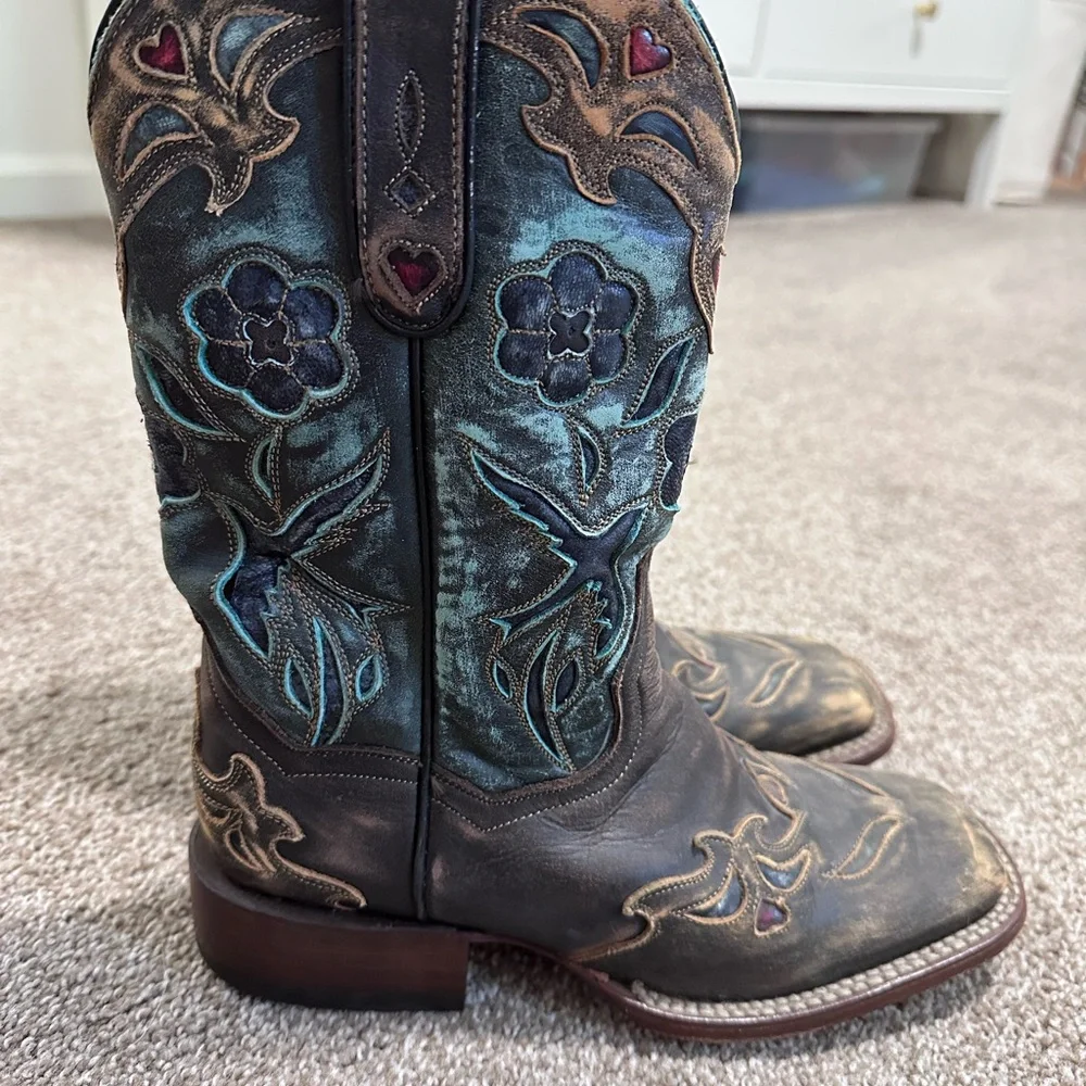 Dan Post Square Toe Blue Bird Cowboy Boots - Picture 3 of 5